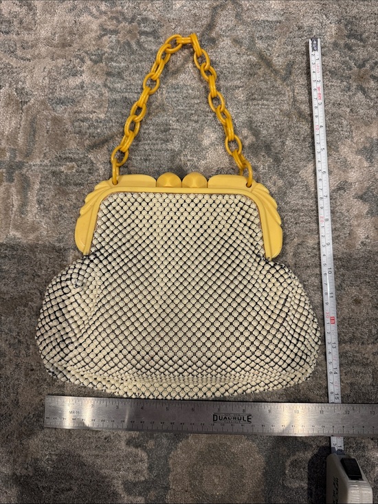 Whiting & Davis Handbags - Whiting & Davis Cream Mesh Clutch with Yellow Frame & Chain